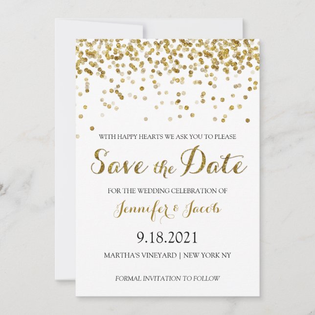 Gold Glitzer Confetti Save the Date Einladung (Vorderseite)
