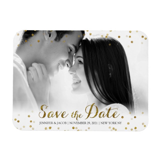 Gold Glitzer Confetti Save the Date Foto Magnet (Horizontal)