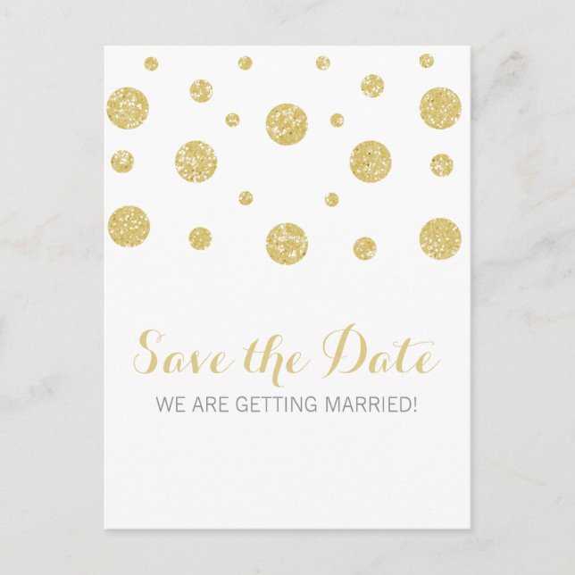 Gold Glitzer Confetti Save the Date Postkarte (Vorderseite)