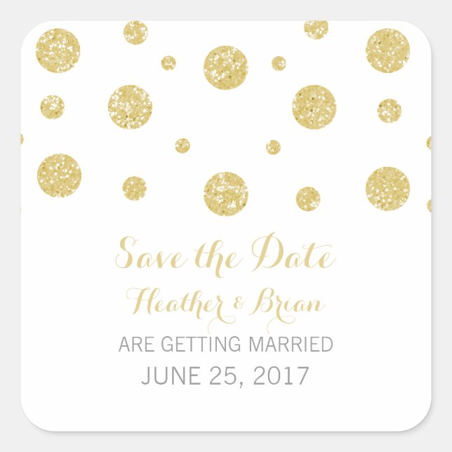 Gold Glitzer Confetti Save the Date Stickers (Vorderseite)