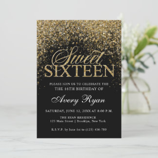 Gold Glitzer Confetti Sweet 16 Einladung