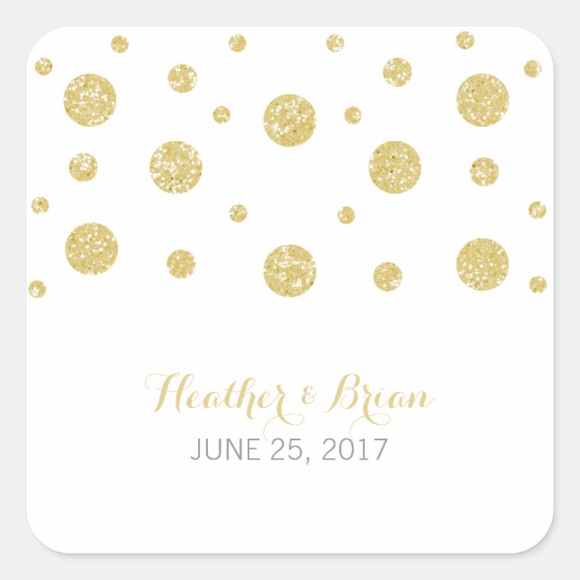 Gold Glitzer Confetti Wedding Stickers (Vorderseite)