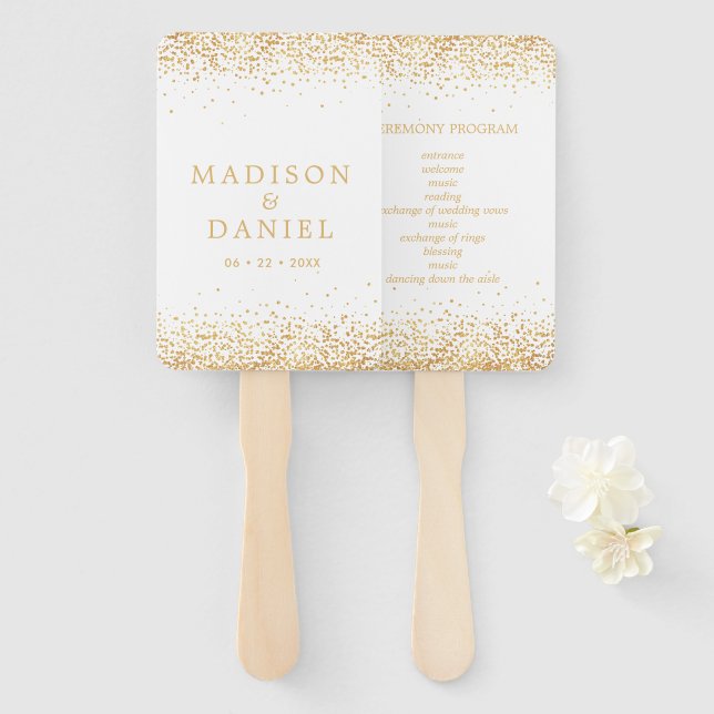Gold Glitzer Confetti Wedding Zeremonie Programm Fächer (Vorne und Hinten)