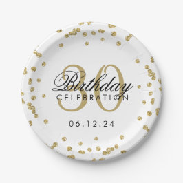 Gold Glitzer Confetti White 30. Geburtstag Pappteller