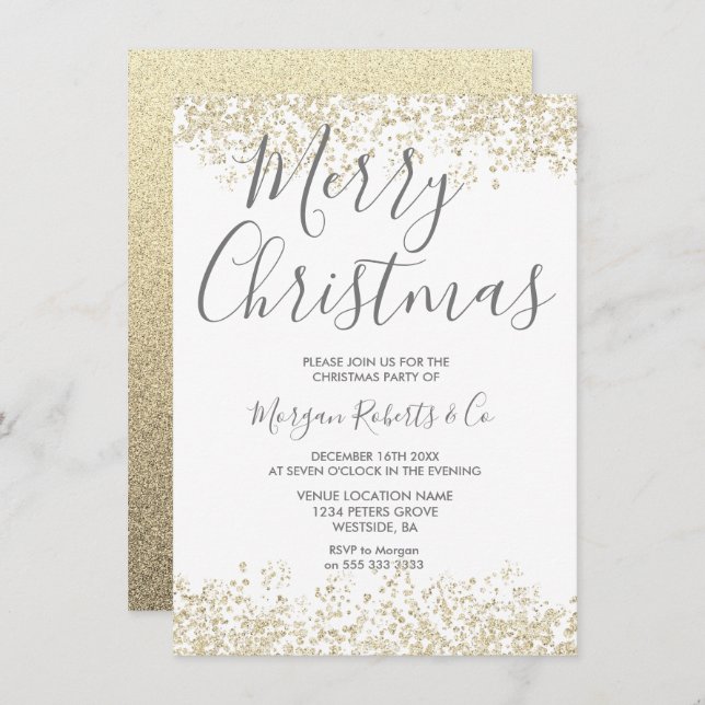 Gold Glitzer Corporate oder Family Weihnachts-Part Einladung (Vorne/Hinten)
