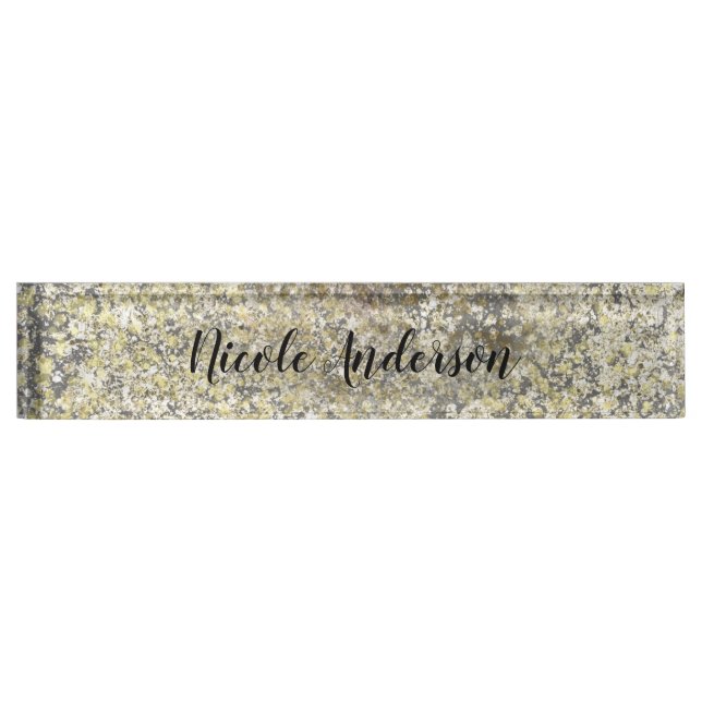 Gold Glitzer Crackle Modern Chic Glam Sparkle Namensplakette (Vorderseite)
