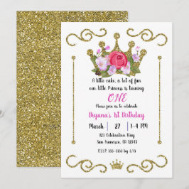 Gold Glitzer Crown Floral 1 Eins 1 Geburtstags-Par Einladung