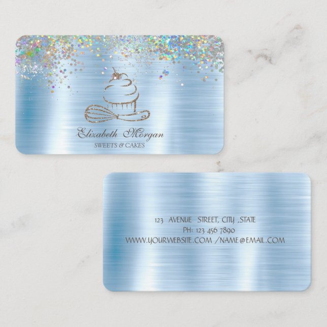 Gold Glitzer Cupcake Confetti, Metallic Blue Visitenkarte (Vorne/Hinten)