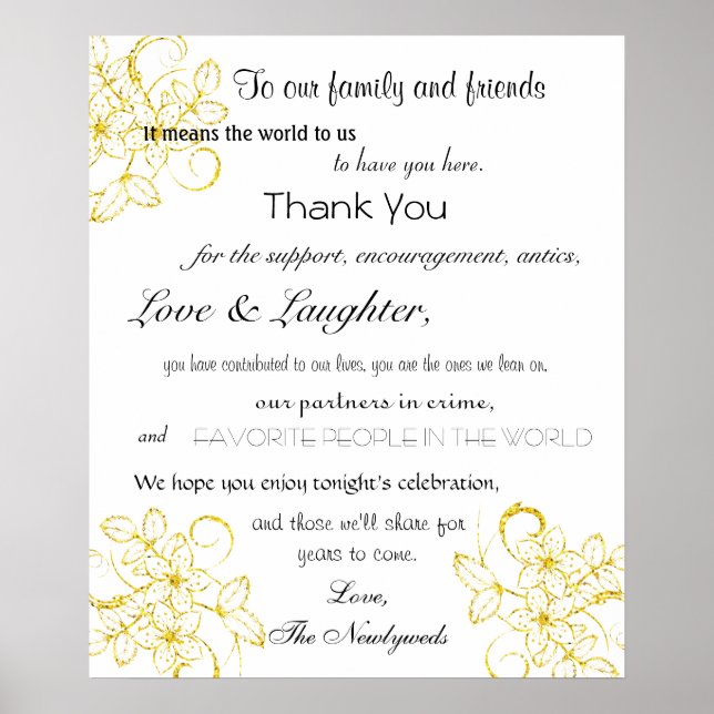 Gold Glitzer, Custom, Wedding, danke, dass Sie unt Poster (Vorne)