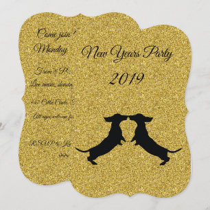 Gold Glitzer Dackel Neujahr Party Einladung