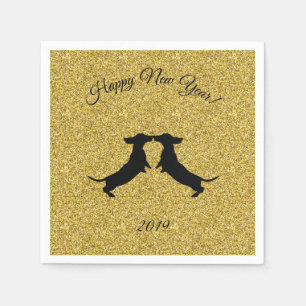Gold Glitzer Dackel Neujahr Party Napkins Serviette