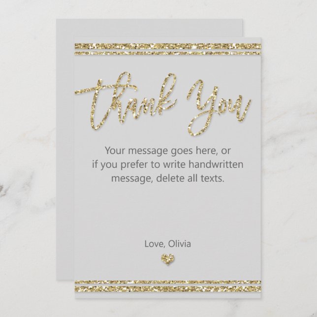Gold Glitzer Dankeschön Karte (Vorne/Hinten)