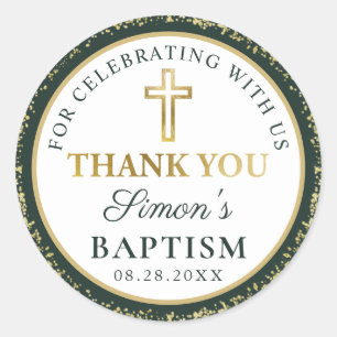 Gold Glitzer Dark Green Taufe Vielen Dank Runder Aufkleber