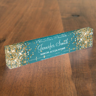 Gold Glitzer Dark Türkise Gradient Namensplakette