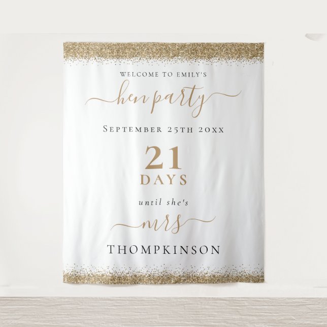 Gold Glitzer Days to Wedding Welcome Hen Party Wandteppich (Vorderseite)