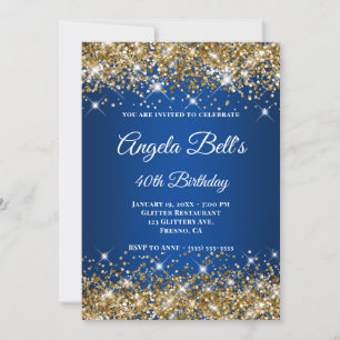 Gold Glitzer Deep Blue Ombre Extravagant Monogram Einladung