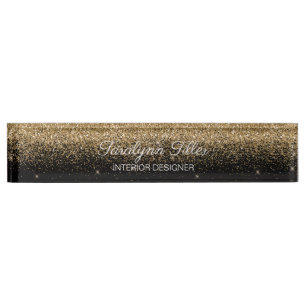 Gold Glitzer Desk Namplate Black Namensplakette