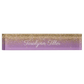 Gold Glitzer Desk Namplate Lila Namensplakette