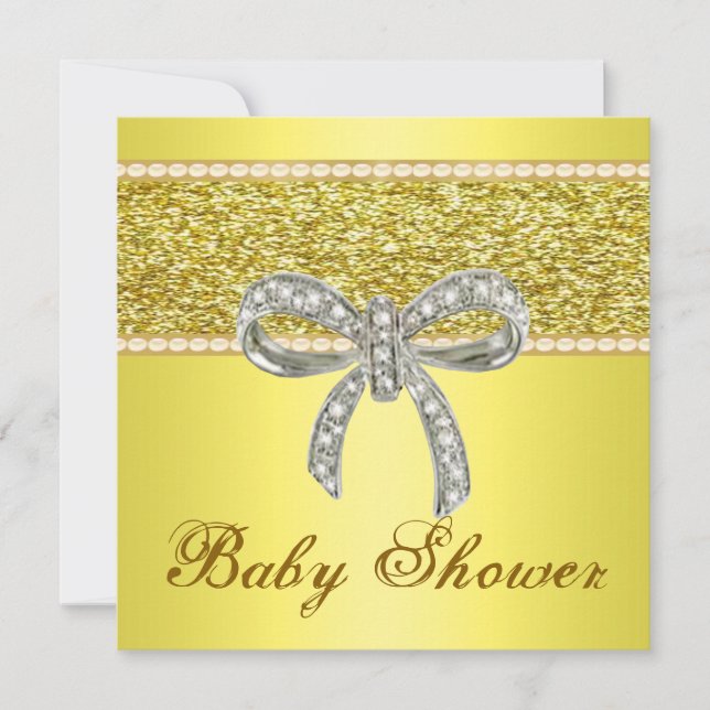 Gold Glitzer Diamond Bow Kinderdusche Einladung (Vorderseite)