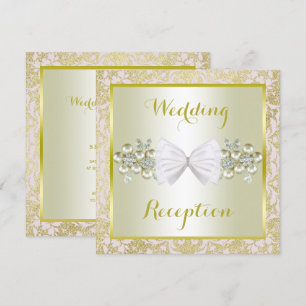 Gold Glitzer, Diamond Gem & Bow Hochzeitsempfang Einladung