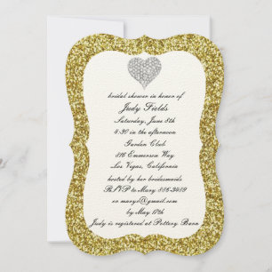 Gold Glitzer Diamond Heart Brautparty laden Einladung