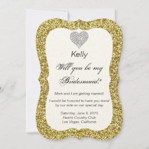 Gold Glitzer Diamond Heart Bridesmaid Card Einladung