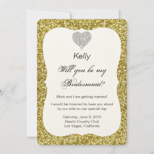 Gold Glitzer Diamond Heart Bridesmaid Card Einladung