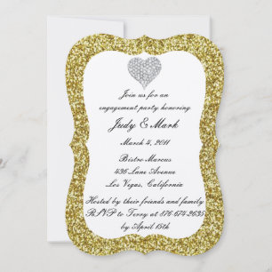Gold Glitzer Diamond Heart Engagement Party einlad Einladung