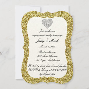 Gold Glitzer Diamond Heart Engagement Party einlad Einladung