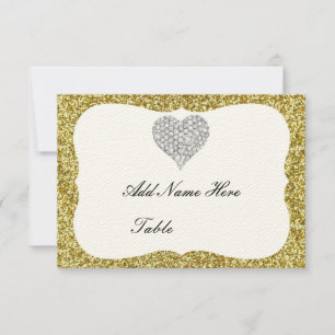 Gold Glitzer Diamond Heart Table Platzkarte