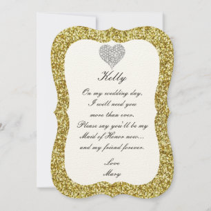 Gold Glitzer Diamond Heart Trauzeugin Card Einladung