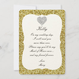 Gold Glitzer Diamond Heart Trauzeugin Card Einladung