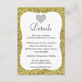 Gold Glitzer Diamond Heart Wedding Details Begleitkarte