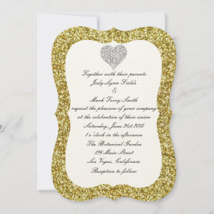 Gold Glitzer Diamond Heart Wedding Einladung