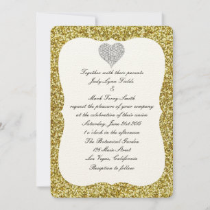 Gold Glitzer Diamond Heart Wedding Einladung