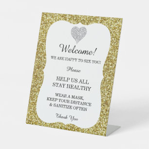 Gold Glitzer Diamond Heart Wedding Safety Sockelschild