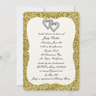 Gold Glitzer Diamond Hearts Brautparty laden ein Einladung