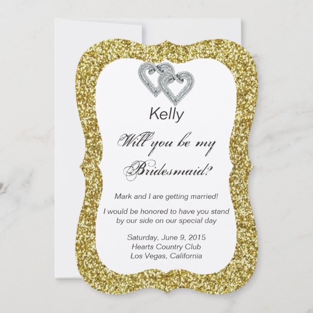 Gold Glitzer Diamond Hearts Bridesmaid Card Einladung (Vorderseite)