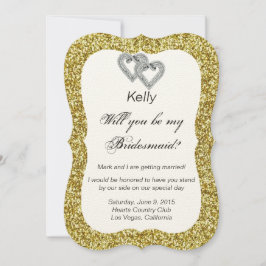 Gold Glitzer Diamond Hearts Bridesmaid Card Einladung