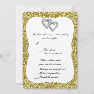 Gold Glitzer Diamond Hearts Response Card Einladung