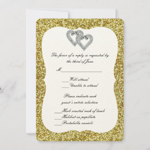 Gold Glitzer Diamond Hearts Response Card Einladung