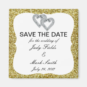 Gold Glitzer Diamond Hearts speichern das Date Mag Magnet