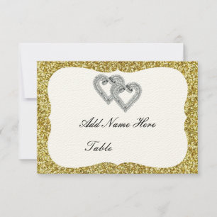 Gold Glitzer Diamond Hearts Table Platzkarte