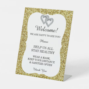 Gold Glitzer Diamond Hearts Wedding Safety Sockelschild