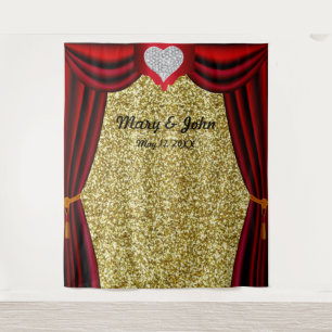 Gold Glitzer Diamond Herzenrot Vorhang Hintergrund Wandteppich