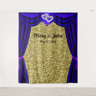 Gold Glitzer Diamond Hört blauer Vorhang Hintergru Wandteppich