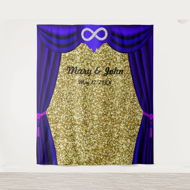Gold Glitzer Diamond Infinity Blue Vorhang Wandteppich (Vorderseite)