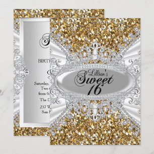Gold Glitzer Diamond Tiara Sweet 16 Einladung