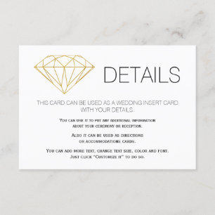 Gold Glitzer Diamond trendige Hochzeitsdetails ein Begleitkarte