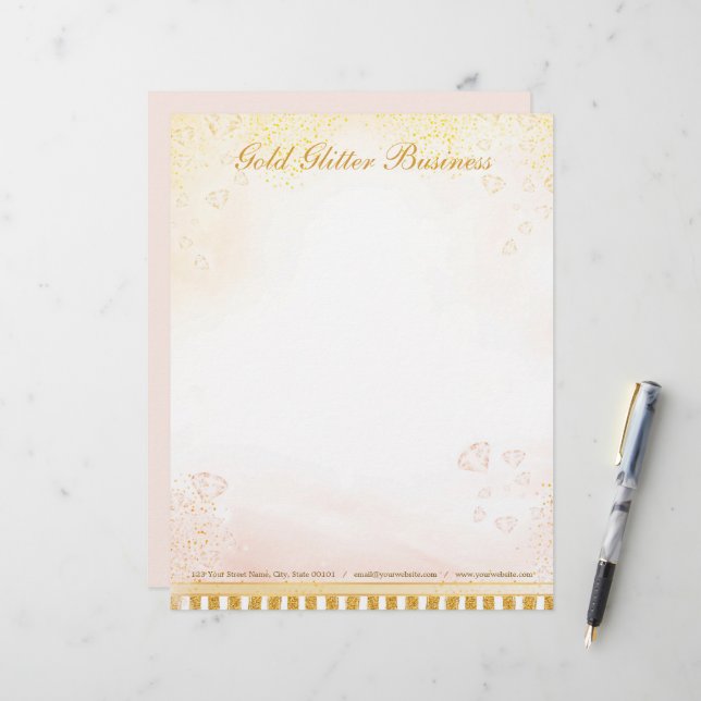Gold Glitzer Diamonds Letterhead Briefbogen (Vorderseite/Rückseite Beispiel)